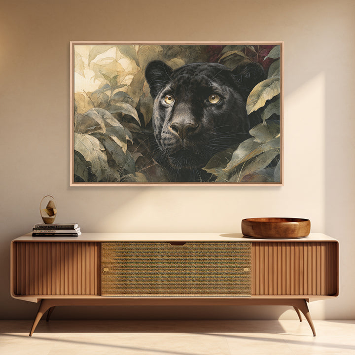 Dramatic Black Panther Emerging from Deep Jungle Canvas Print, Animal Art, Printable Art, Living Room Decor, Watercolor Art, ANI-3x2-58