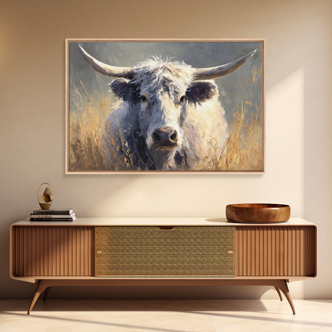 Gentle Cow Portrait Framed Canvas Print, Animal Art, Art Print, Living Room Decor, Fine Art, Creature, Digital Art, Printable, ANI-3x2-59