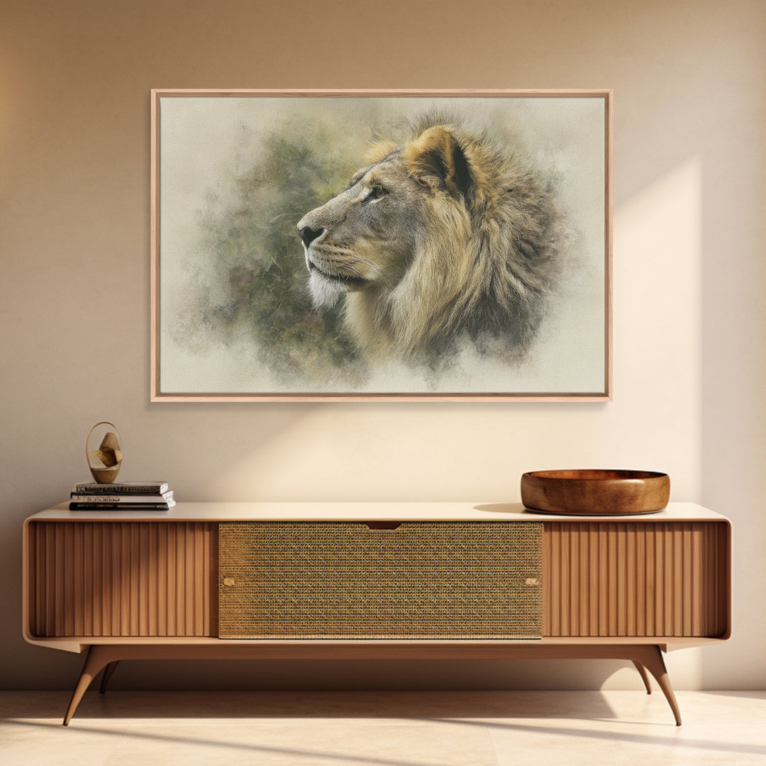 Regal Lion Profile Canvas Print, Animal Art, Living Room Decor, Oil Painting, Creature, Fine Art Print, Statement Artwork, ANI-3x2-61