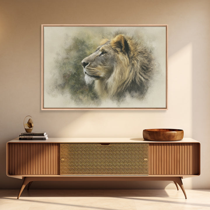 Regal Lion Profile Canvas Print, Animal Art, Living Room Decor, Oil Painting, Creature, Fine Art Print, Statement Artwork, ANI-3x2-61