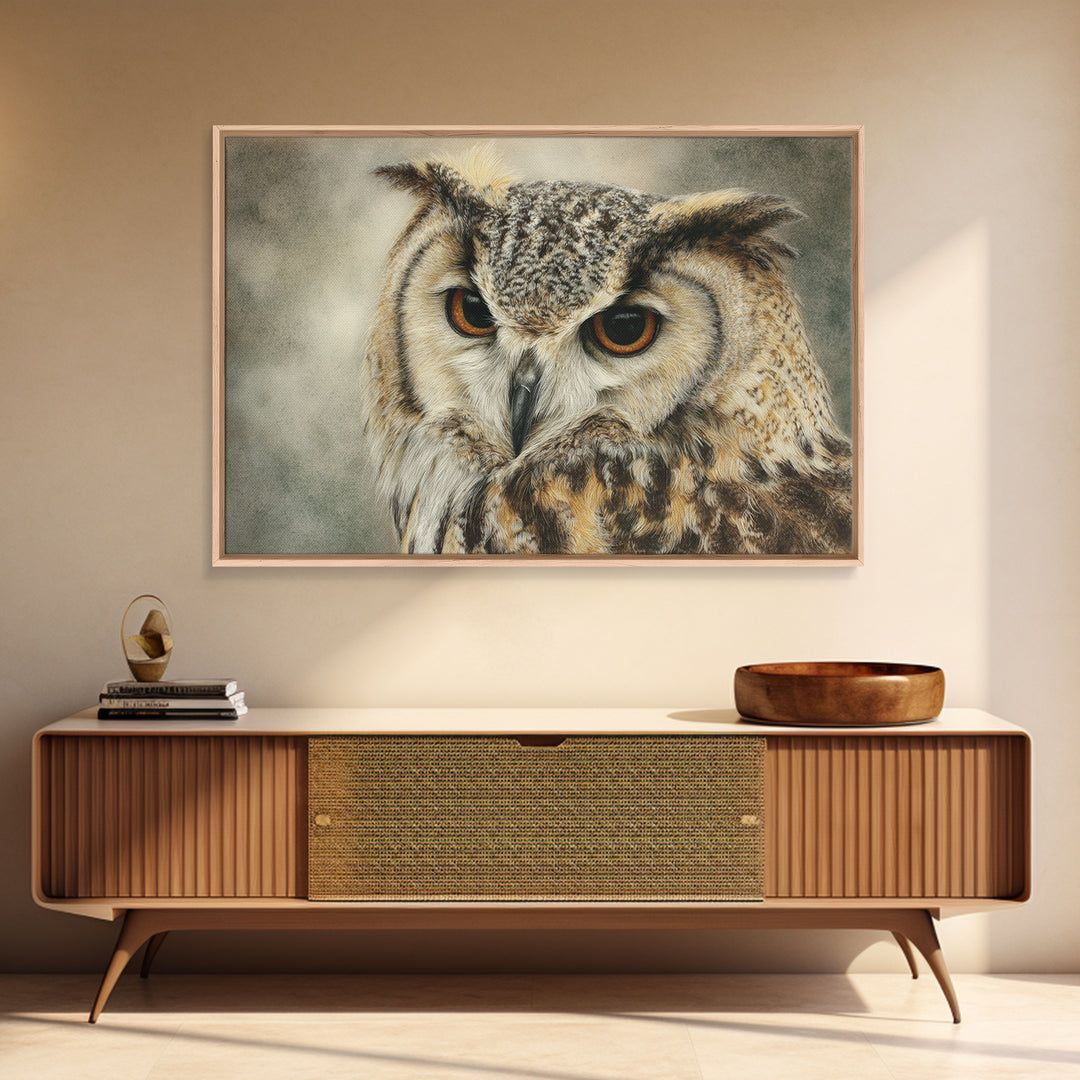 Owl with Moonlit Feathers and Celestial Accents Canvas Print, Animal Art, Living Room Decor, Watercolor Art, Creature, ANI-3x2-67