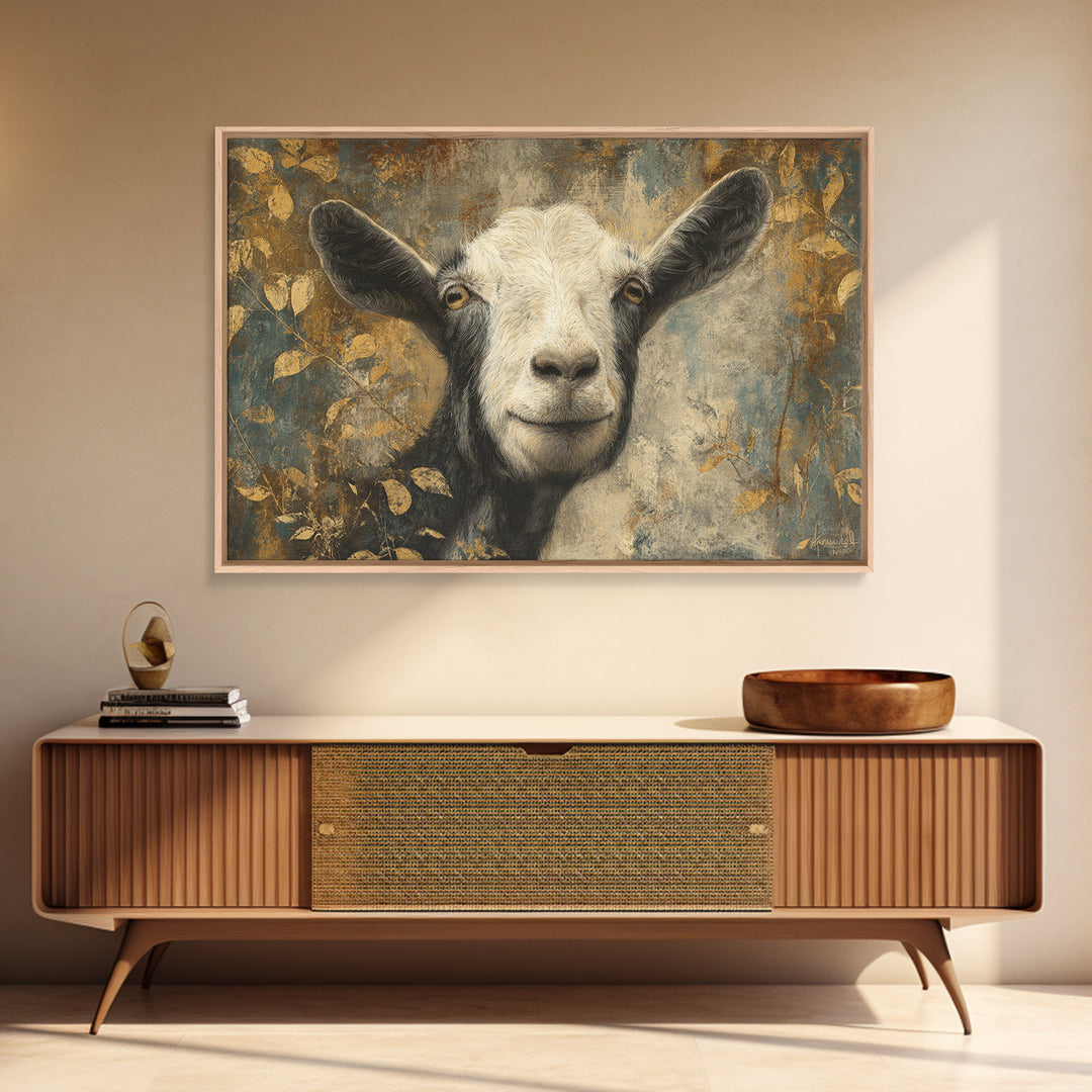Goat Portrait with Rustic Folk Art Personality Canvas Print, Animal Art, Modern Wall Art, Living Room Decor, Fine Art, Creature, ANI-3x2-73