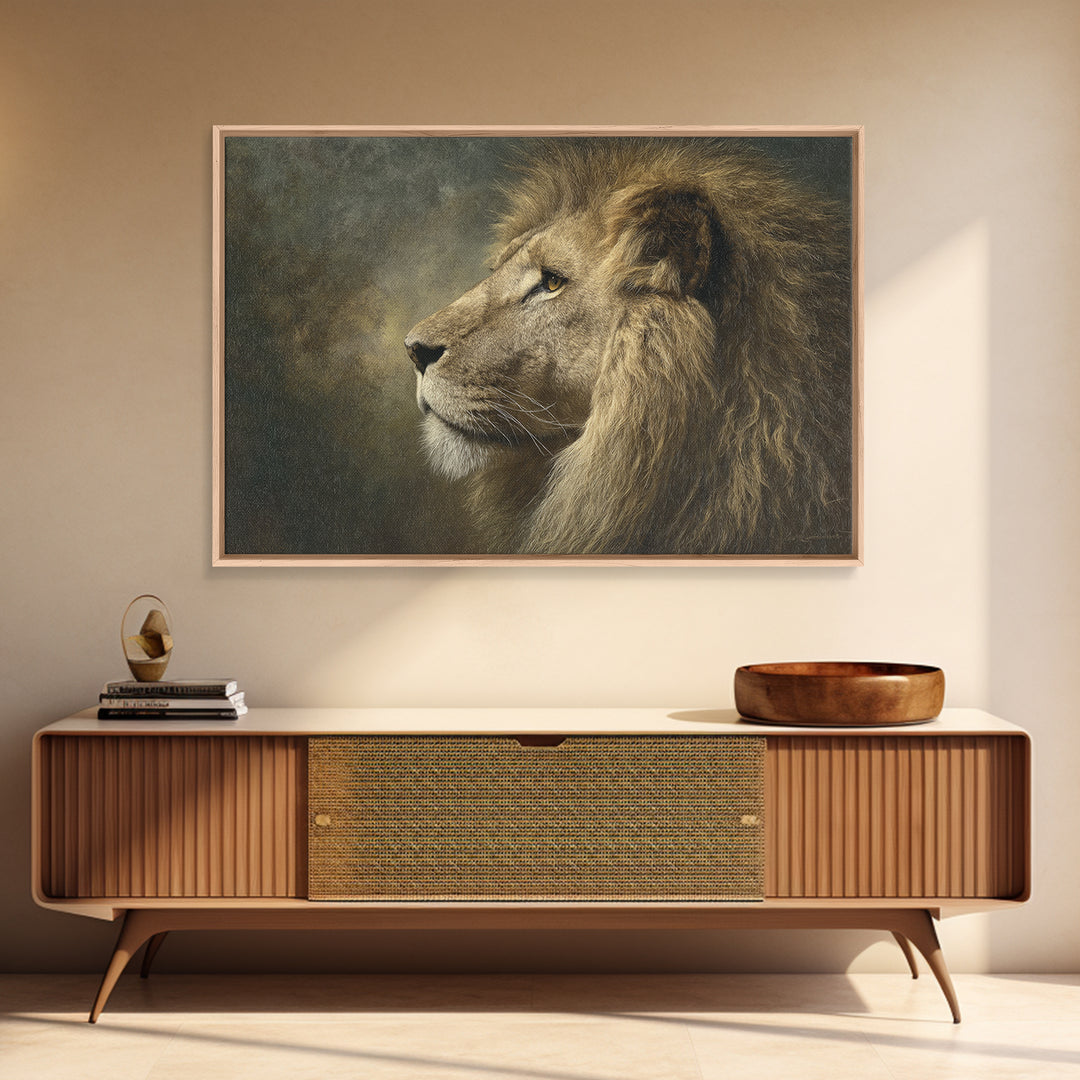 Regal Lion Profile Framed Canvas Print, Animal Art, Safari Nursery Decor, Living Room Decor, Fine Art, Creature, ANI-3x2-85