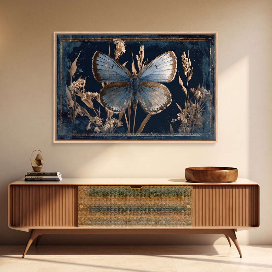 Butterfly Specimen Composition Framed Canvas Print, Animal Art, Minimalist Decor, Living Room Decor, Fine Art, Creature, ANI-3x2-99