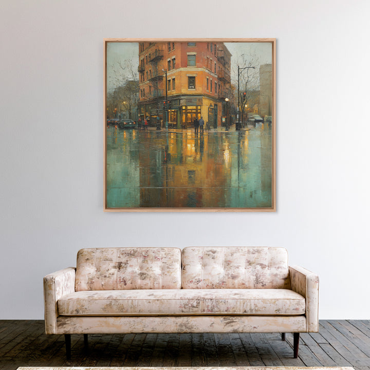 Moody City Scene Reflected Canvas Print, Art, Abstract Art, Living Room Decor, Fine Art, Pink Wall Art, Horizontal Wall Art, ART-1x1-10