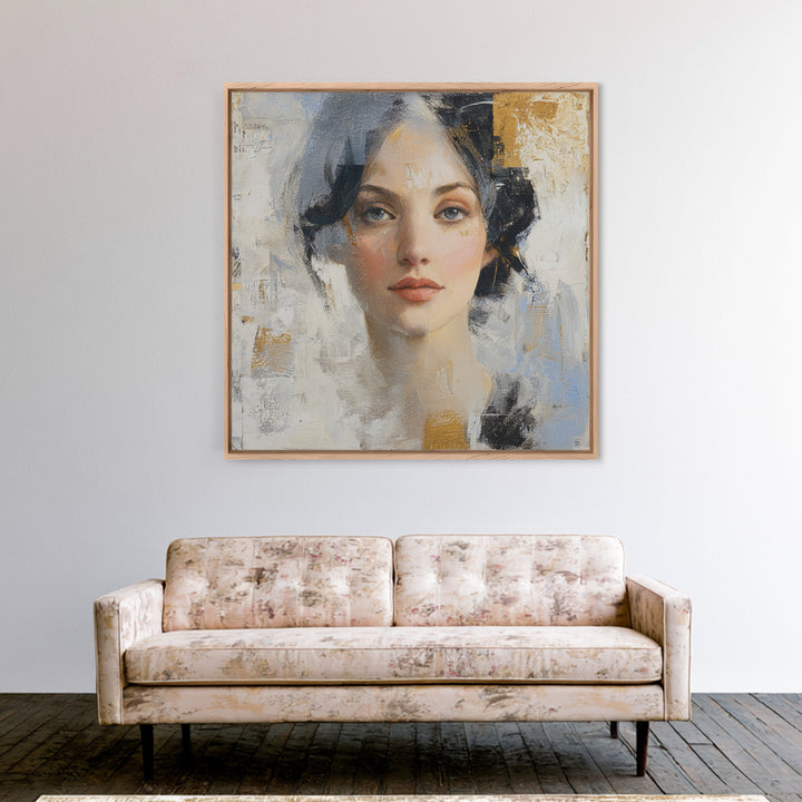 Expressive Portrait with Dramatic Light and Textured Framed Canvas Print, Art, Horizontal Wall Art, Living Room Decor, Fine Art, ART-1x1-100