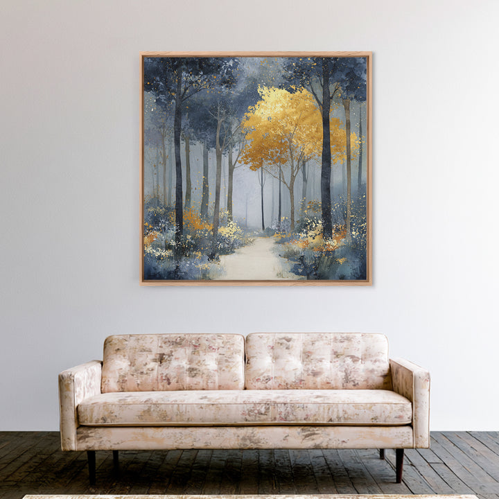 Woodland Path with Golden Autumn Atmosphere Canvas Print, Art, Metal Wall Art, Living Room Decor, Fine Art, Textured Wall Art, ART-1x1-23