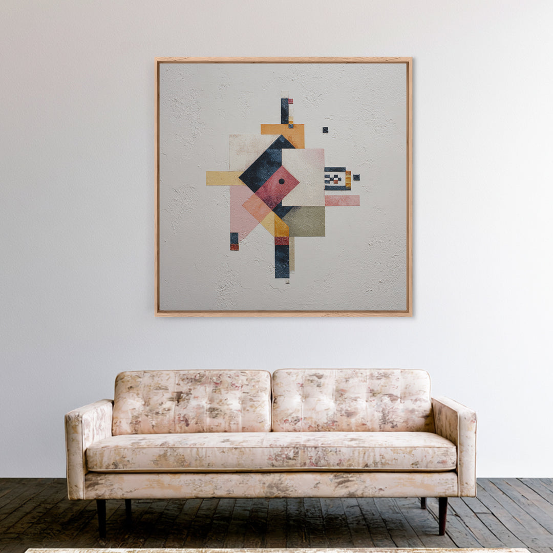 Geometric Color Study Framed Canvas Print, Art, Pink Wall Art, Living Room Decor, Fine Art, Textured Painting, ART-1x1-33
