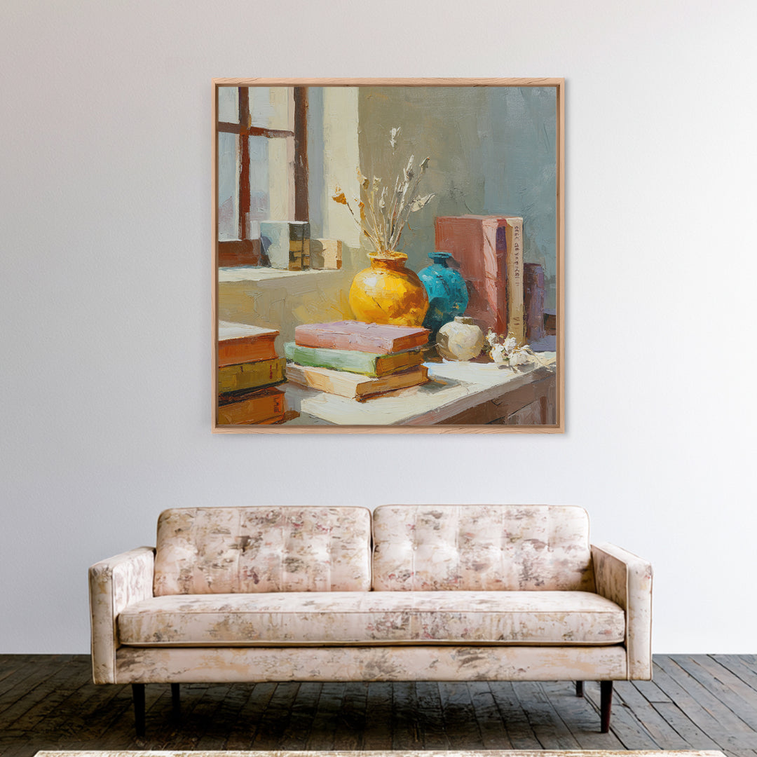 Sunlit Interior Still Life Framed Canvas Print, Art, Prints Wall Art, Living Room Decor, Fine Art, Fine Art Print, ART-1x1-38