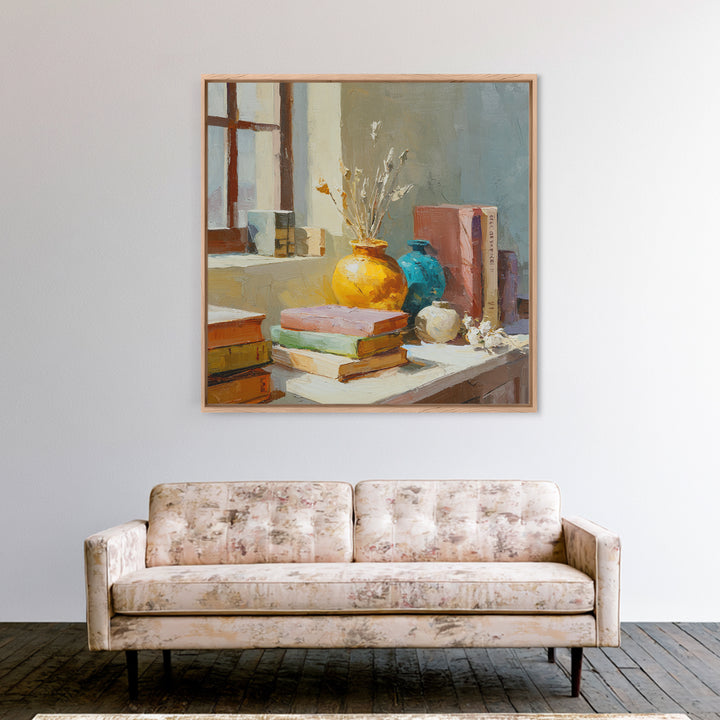 Sunlit Interior Still Life Framed Canvas Print, Art, Prints Wall Art, Living Room Decor, Fine Art, Fine Art Print, ART-1x1-38