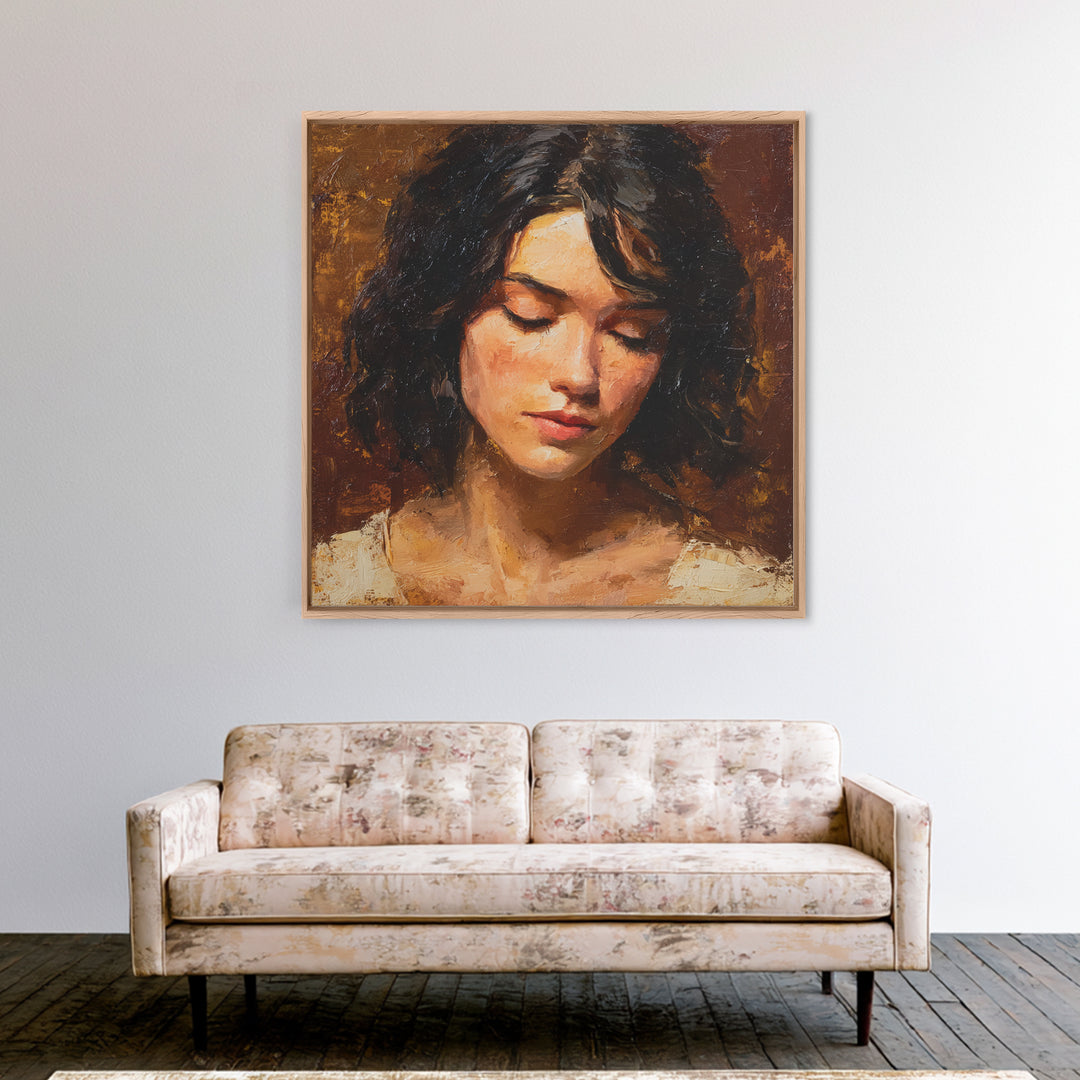 Expressive Portrait with Dramatic Light and Textured Canvas Print, Art, Living Room Decor, Fine Art, Art Nouveau, ART-1x1-4