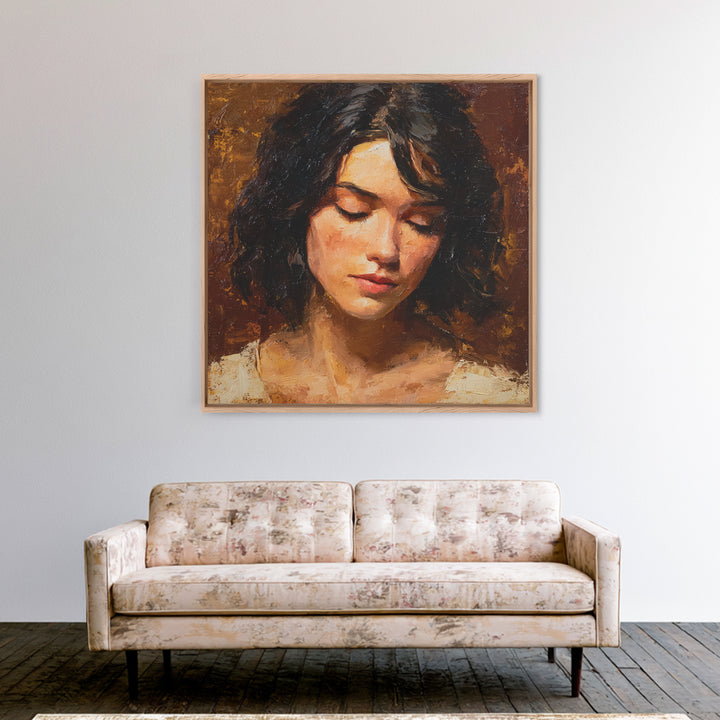 Expressive Portrait with Dramatic Light and Textured Canvas Print, Art, Living Room Decor, Fine Art, Art Nouveau, ART-1x1-4