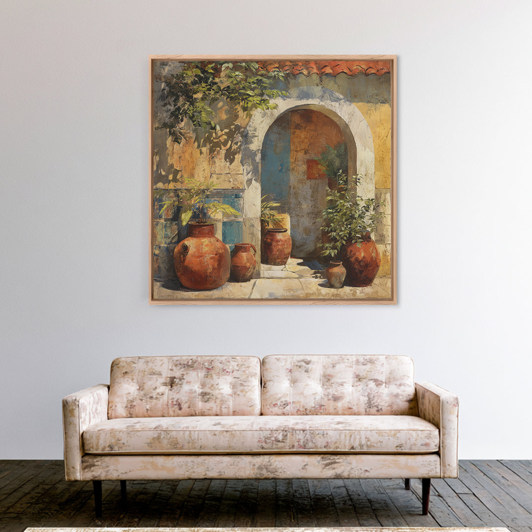 Architectural Archway in Warm Mediterranean Light Framed Canvas Print, Art, Textured Wall Art, Living Room Decor, Fine Art, ART-1x1-46