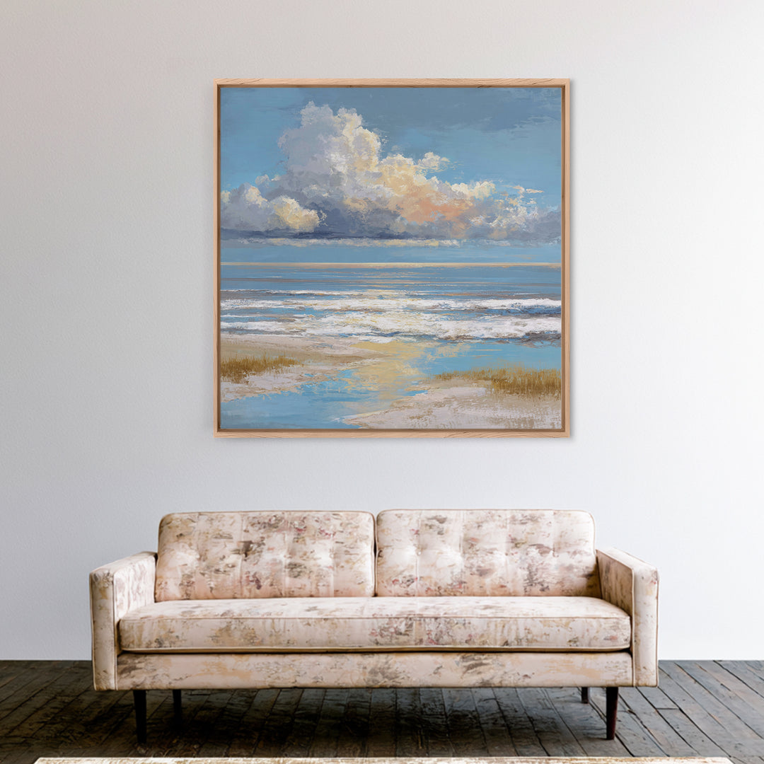 Dramatic Seascape with Foam and Storm Clouds Framed Canvas Print, Art, Living Room Decor, Fine Art, Art Nouveau, ART-1x1-48