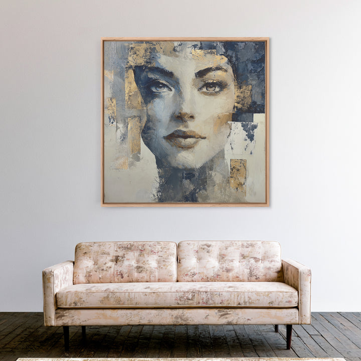 Expressive Portrait with Dramatic Light and Textured Framed Canvas Print, Art, Ai Art, Living Room Decor, Fine Art, ART-1x1-52