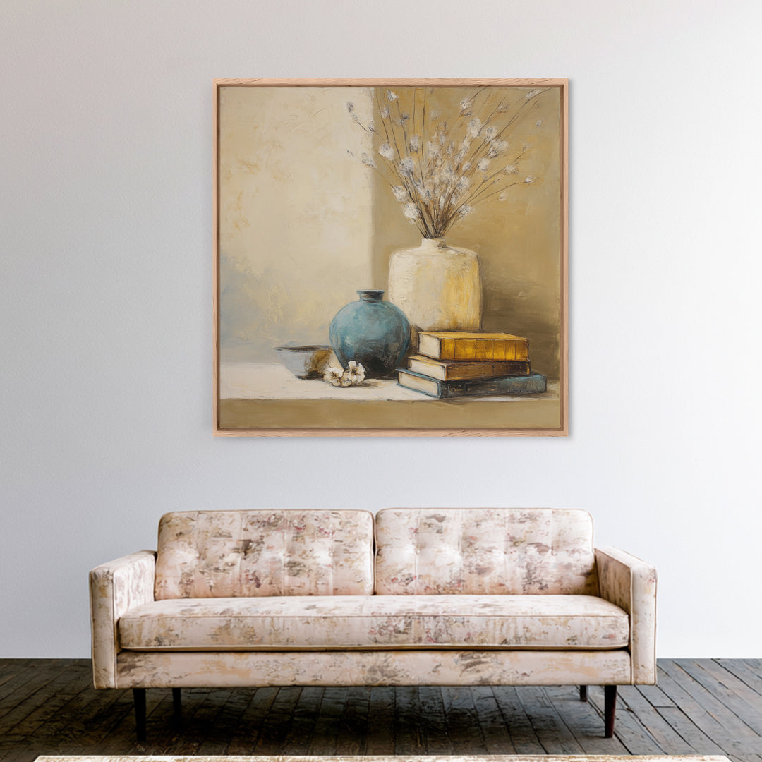 Sunlit Interior Still Life Framed Canvas Print, Art, Prints Wall Art, Living Room Decor, Fine Art, Fine Art Print, ART-1x1-62