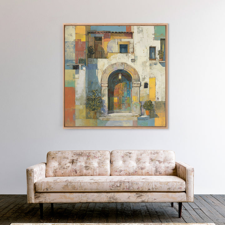 Architectural Archway in Warm Mediterranean Light Framed Canvas Print, Art, Textured Wall Art, Living Room Decor, Fine Art, ART-1x1-70