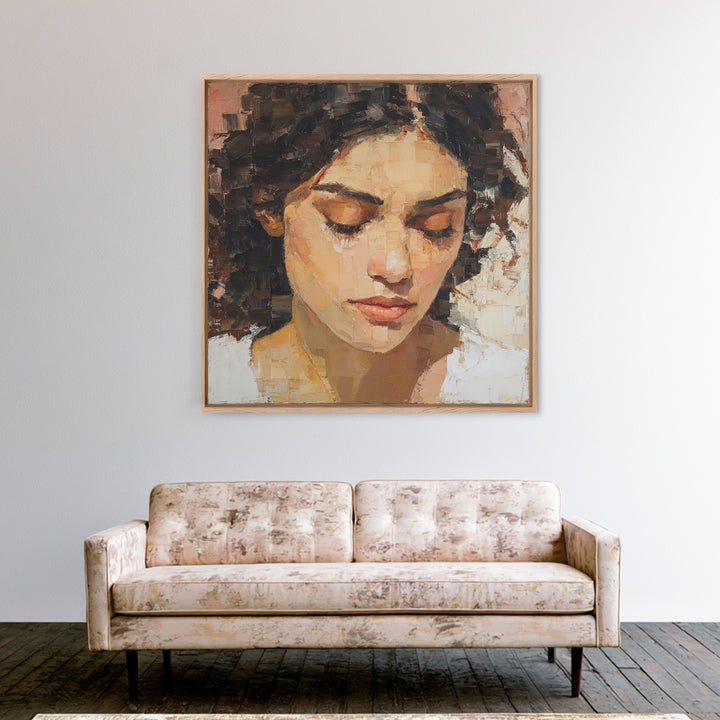 Expressive Portrait with Dramatic Light and Textured Canvas Print, Art, Printable Art, Living Room Decor, Oil Painting, ART-1x1-76