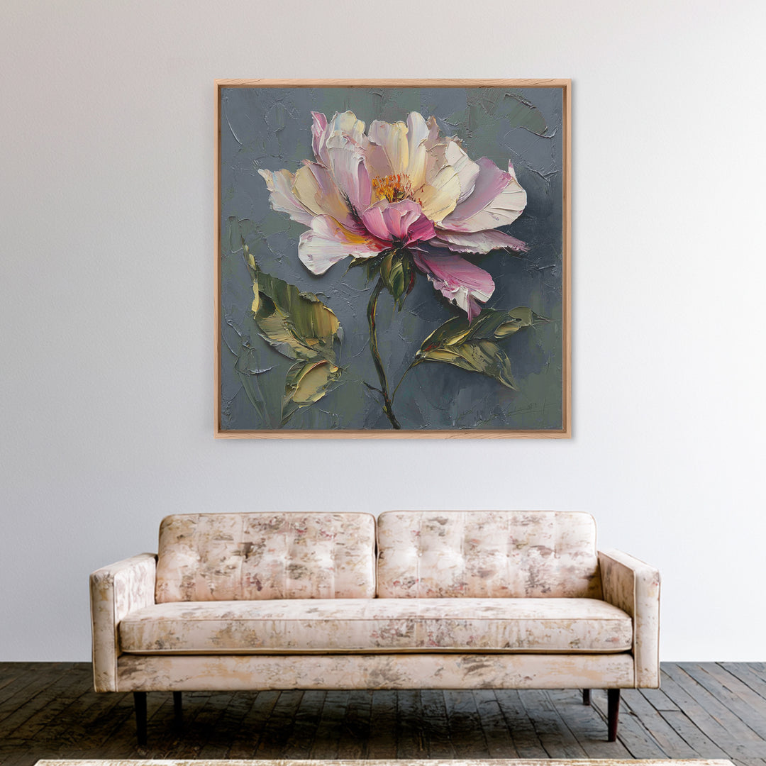 Romantic Floral Oil Painting Framed Canvas Print, Art, Art Commission, Living Room Decor, Oil Painting, Black Art, ART-1x1-8