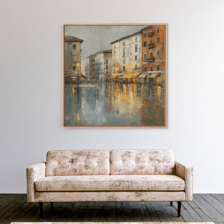 Moody City Scene Reflected Canvas Print, Art, Boho Wall Art, Living Room Decor, Oil Painting, Textured Painting, ART-1x1-82