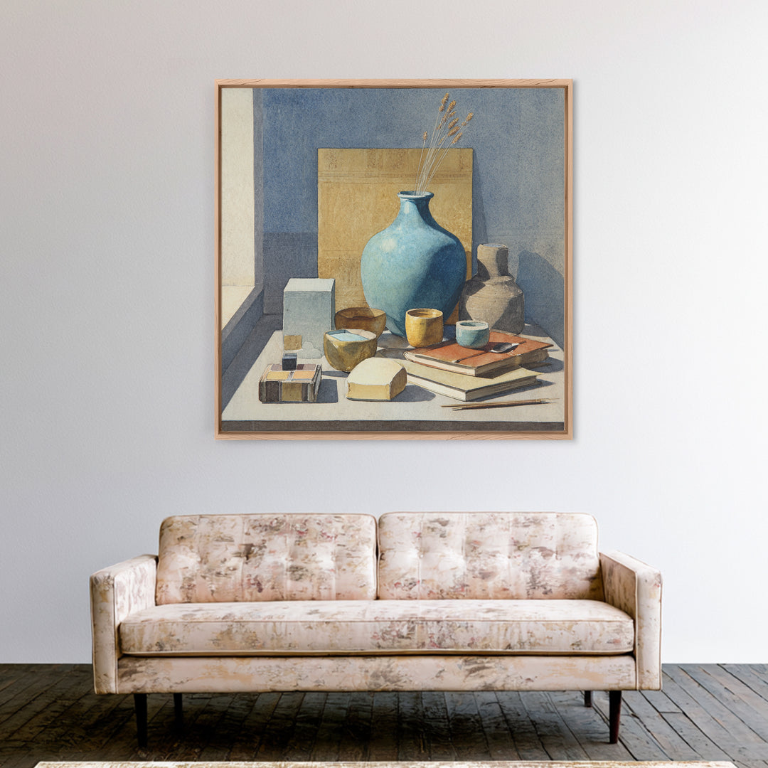 Sunlit Interior Still Life Canvas Print, Art, Pink Wall Art, Living Room Decor, Fine Art, Textured Painting, ART-1x1-86