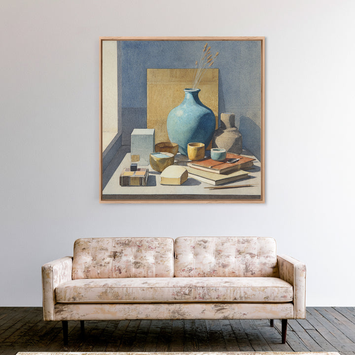 Sunlit Interior Still Life Canvas Print, Art, Pink Wall Art, Living Room Decor, Fine Art, Textured Painting, ART-1x1-86