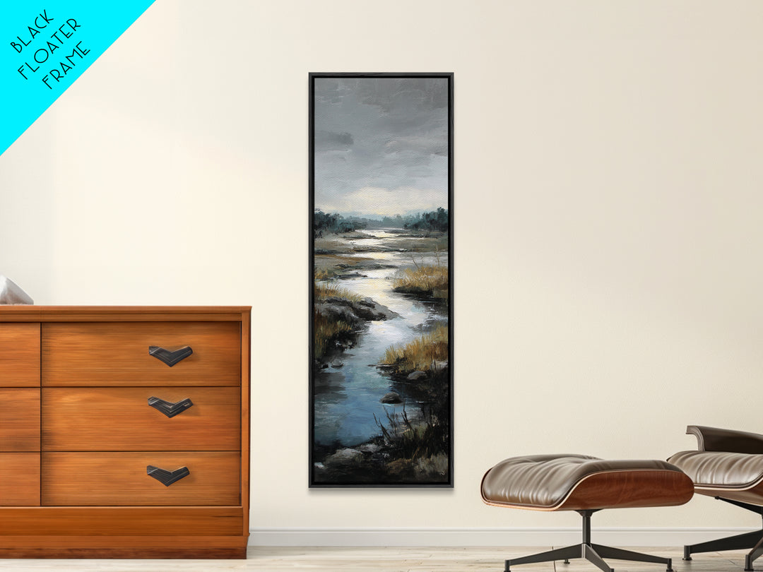 Classic Landscape with Winding River and Atmospheric Framed Canvas Print, Art, Fine Art Print, Living Room Decor, Fine Art, ART-1x3-15