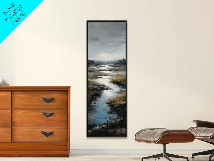 Classic Landscape with Winding River and Atmospheric Framed Canvas Print, Art, Fine Art Print, Living Room Decor, Fine Art, ART-1x3-15