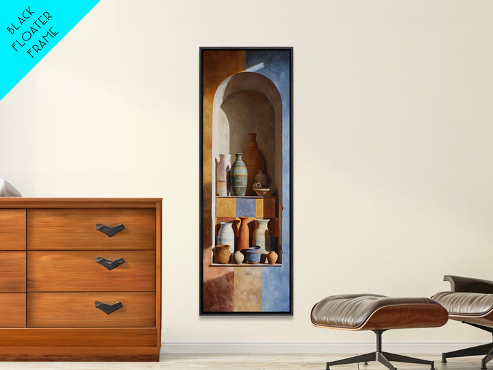 Architectural Archway in Warm Mediterranean Light Framed Canvas Print, Art, Black Art, Living Room Decor, Watercolor Art, ART-1x3-34