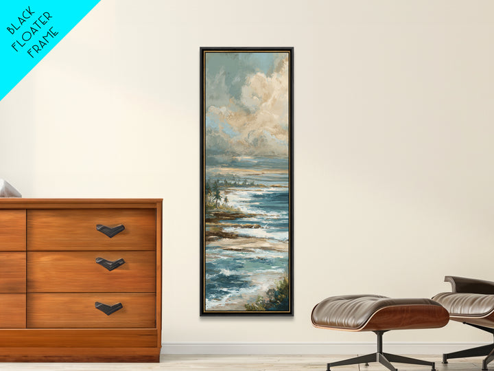 Dramatic Seascape with Foam and Storm Clouds Framed Canvas Print, Art, Neutral Decor, Living Room Decor, Fine Art, ART-1x3-36