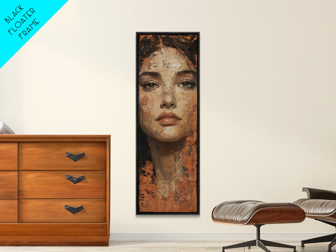 Expressive Portrait with Dramatic Light and Textured Framed Canvas Print, Art, Living Room Decor, Fine Art, Art Nouveau, ART-1x3-64