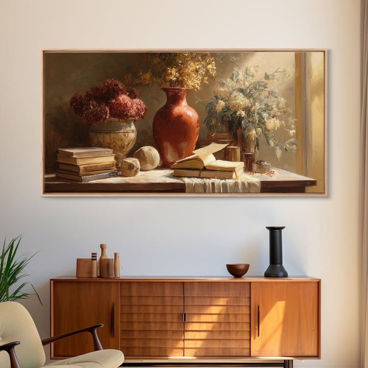 Sunlit Interior Still Life Framed Canvas Print, Art, Modern Decor, Living Room Decor, Fine Art, Art Prints, Digital Art, ART-2x1-10