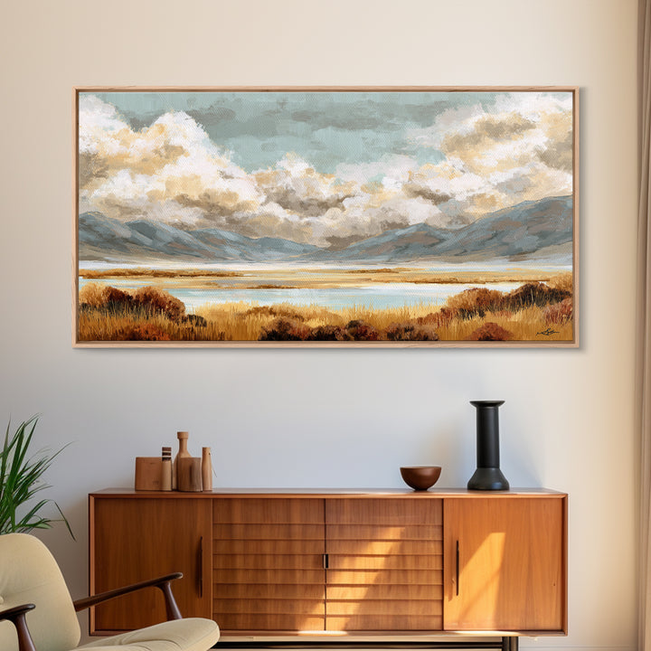 Quiet Mountain Scene Framed Canvas Print, Art, Statement Artwork, Living Room Decor, Fine Art, Digital Art, Printable Wall Art, ART-2x1-13