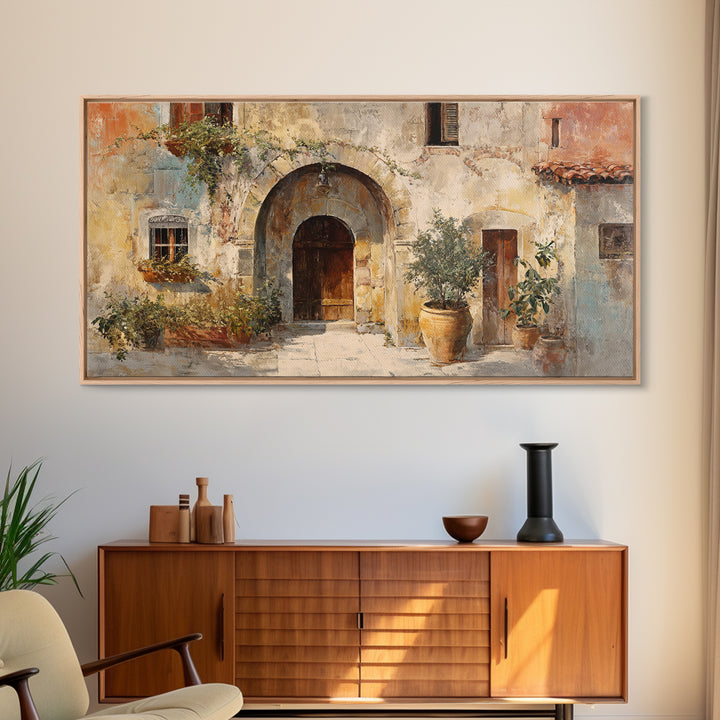 Architectural Archway in Warm Mediterranean Light Framed Canvas Print, Art, Home Decor, Living Room Decor, Fine Art, ART-2x1-18