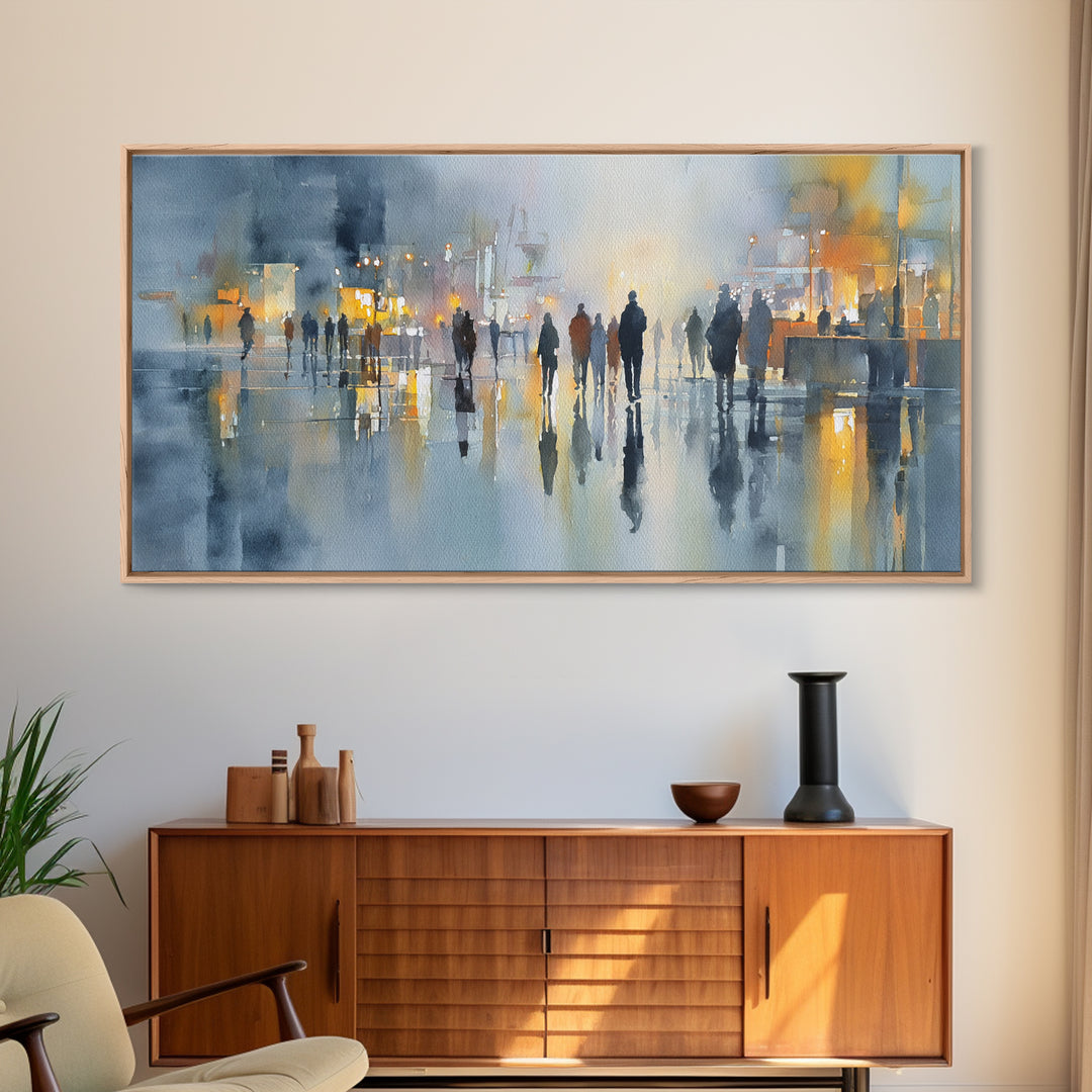 Moody City Scene Reflected Framed Canvas Print, Art, Neutral Decor, Living Room Decor, Fine Art, Art Prints, ART-2x1-30