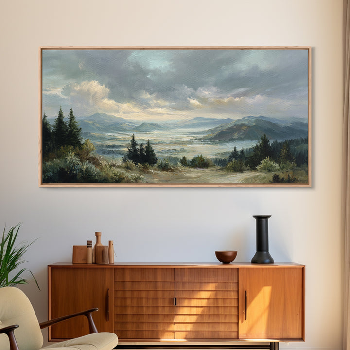 Quiet Mountain Scene Framed Canvas Print, Art, Statement Artwork, Living Room Decor, Fine Art, Digital Art, Printable Wall Art, ART-2x1-37