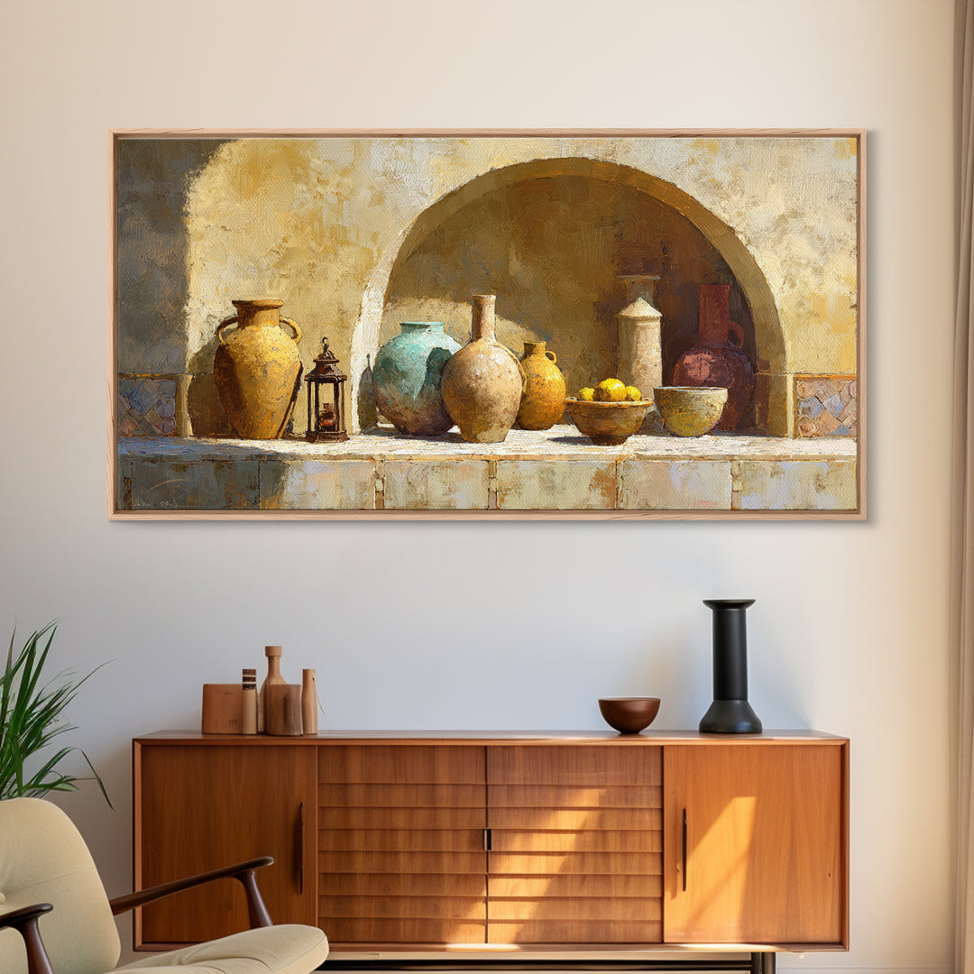 Architectural Archway in Warm Mediterranean Light Framed Canvas Print, Art, Home Decor, Living Room Decor, Fine Art, ART-2x1-42