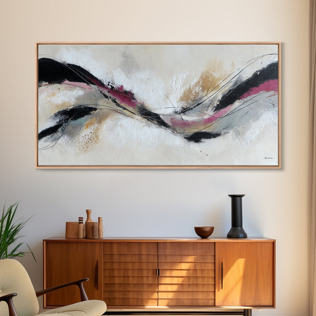 Contemporary Abstract with Layered Pigments and Energetic Framed Canvas Print, Art, Boho Decor, Living Room Decor, Fine Art, ART-2x1-46