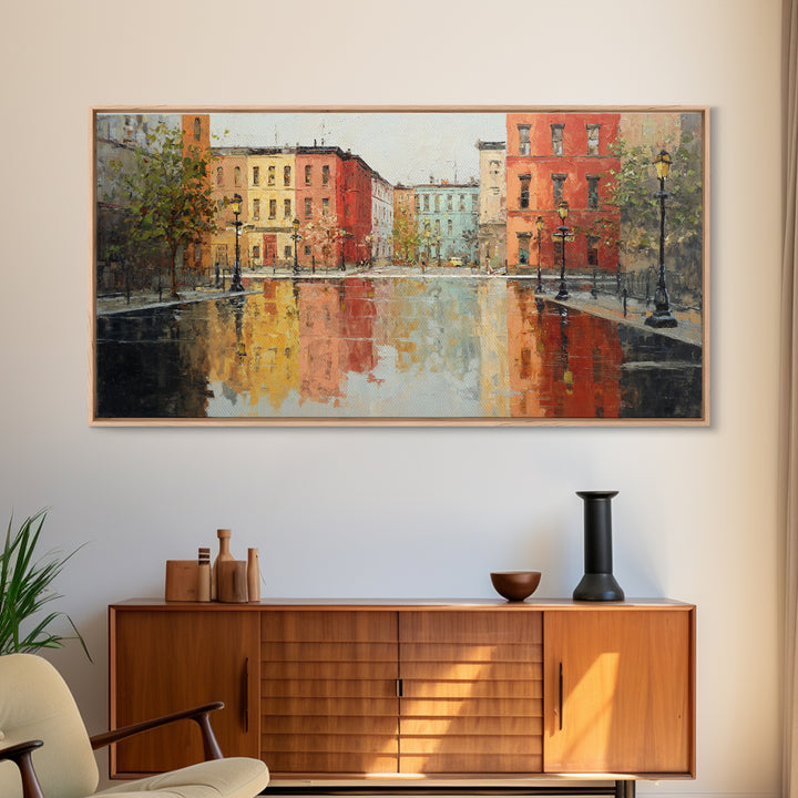 Moody City Scene Reflected Canvas Print, Art, Luxury Decor, Living Room Decor, Fine Art, Metal Wall Art, Art Commission, ART-2x1-54