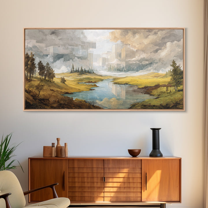 Surreal Dream Landscape Framed Canvas Print, Art, Contemporary Art, Living Room Decor, Fine Art, Art Deco, Original Art, ART-2x1-7