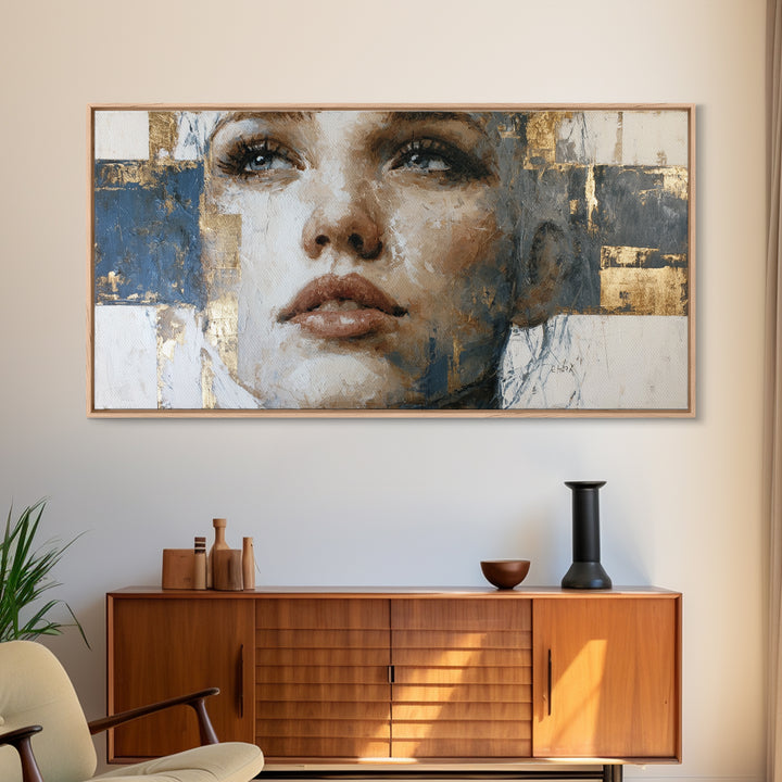 Expressive Portrait with Dramatic Light and Textured Framed Canvas Print, Art, Art Commission, Living Room Decor, Oil Painting, ART-2x1-72
