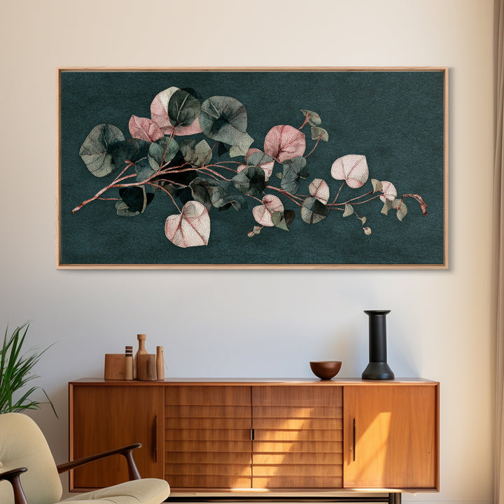 Minimal Botanical Ink Drawing on Handmade Paper Canvas Print, Art, Wall Art, Living Room Decor, Watercolor Art, ART-2x1-73