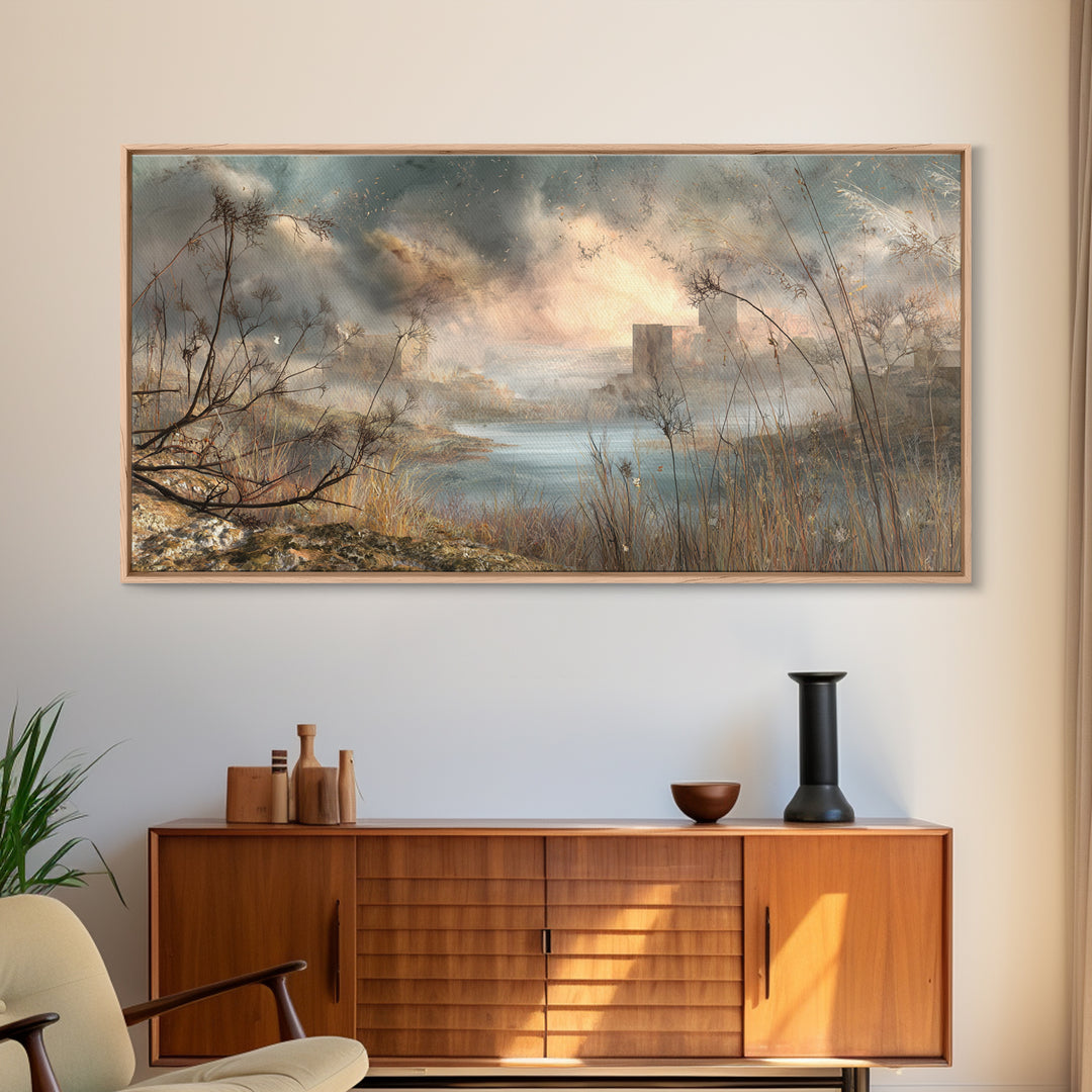 Surreal Dream Landscape Framed Canvas Print, Art, Wood Wall Art, Living Room Decor, Fine Art, Modern Decor, Fine Art Print, ART-2x1-79