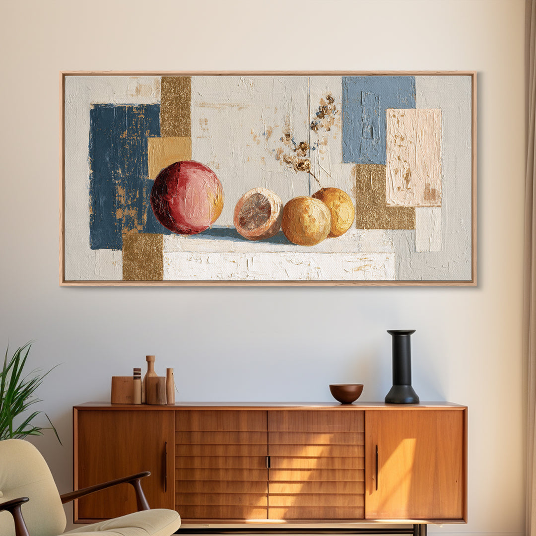 Bold Pop Fruit Composition Framed Canvas Print, Art, Abstract Art, Living Room Decor, Fine Art, Pink Wall Art, ART-2x1-84