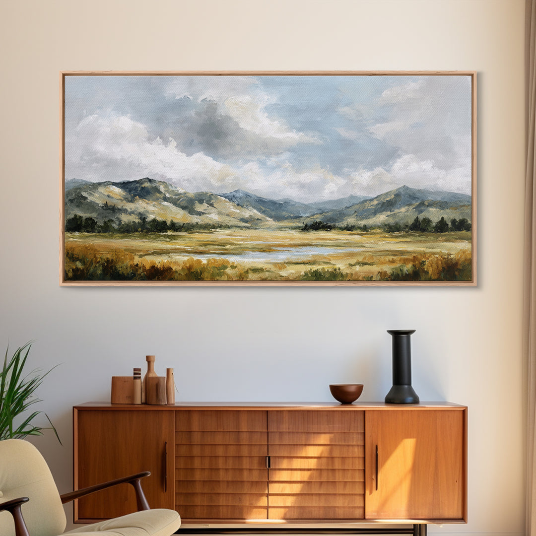Quiet Mountain Scene Framed Canvas Print, Art, Art Print, Living Room Decor, Fine Art, Canvas Wall Art, Abstract Art, ART-2x1-85