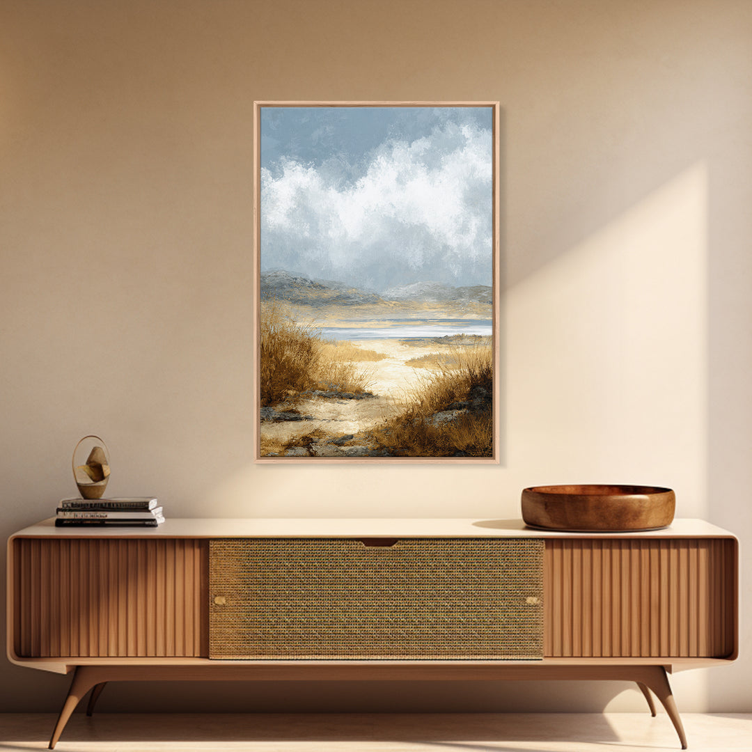 Quiet Mountain Scene Framed Canvas Print, Art, Boho Decor, Living Room Decor, Oil Painting, Printable Wall Art, ART-2x3-1