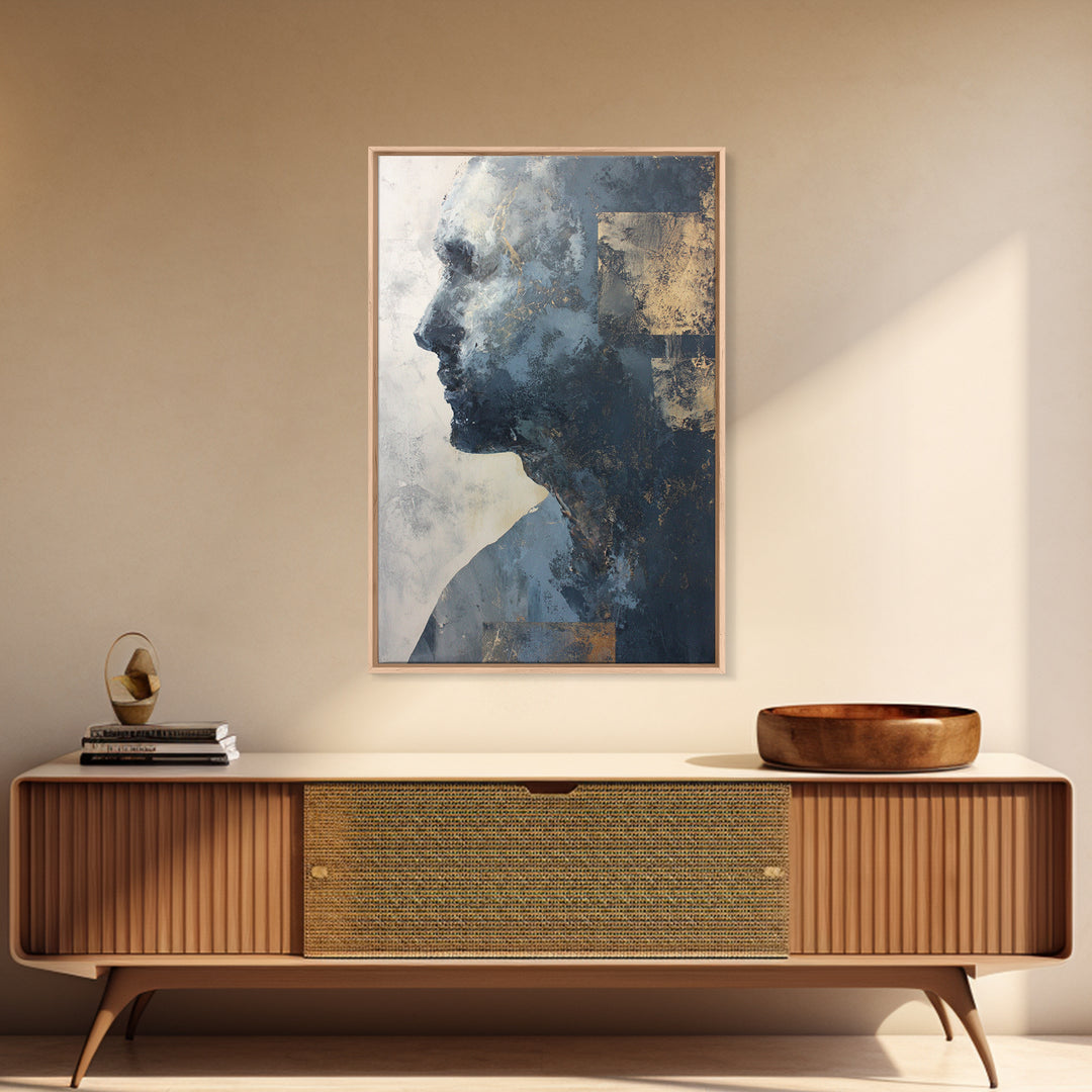 Expressive Portrait with Dramatic Light and Textured Framed Canvas Print, Art, Modern Decor, Living Room Decor, Fine Art, ART-2x3-12