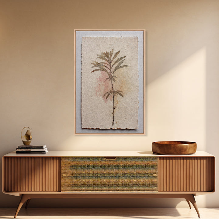 Minimal Botanical Ink Drawing on Handmade Paper Framed Canvas Print, Art, Room Decor, Living Room Decor, Fine Art, ART-2x3-13