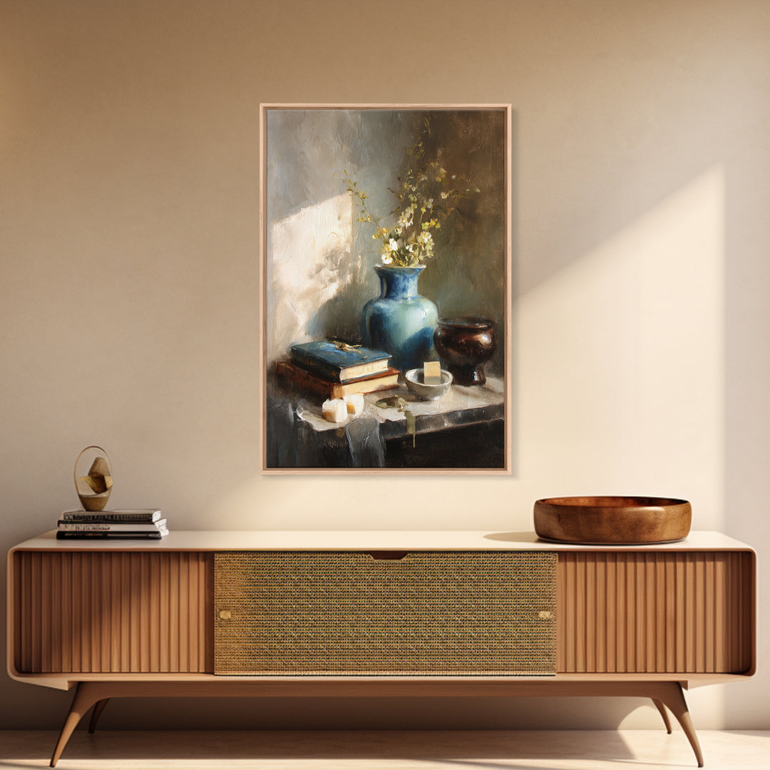 Sunlit Interior Still Life Framed Canvas Print, Art, Fine Art Print, Living Room Decor, Fine Art, Digital Art, ART-2x3-22