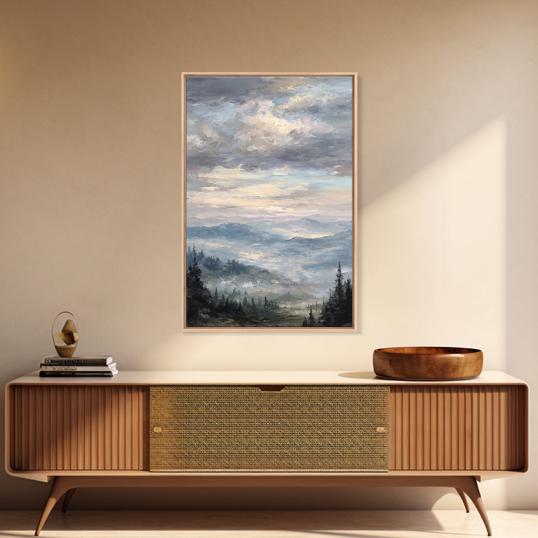 Quiet Mountain Scene Framed Canvas Print, Art, Boho Decor, Living Room Decor, Oil Painting, Printable Wall Art, ART-2x3-25